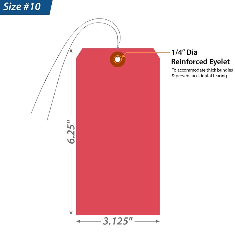 SmartSign Red Blank Tags with Pre-Attached Wires - Pack of 100, Size-10, 13pt Thick Cardstock Tag, 3.625" x 7.25" Paper Hang Tags with Reinforced Fiber Patch, Made in USA - Image 3